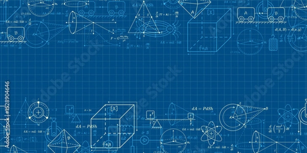 Fototapeta School background in physics and mathematics .Formulas and drawings. Scientific research.
