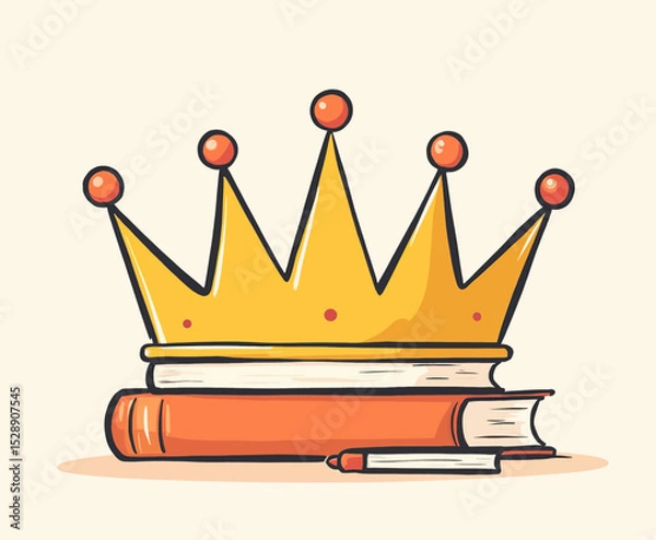 Obraz Golden Crown atop Stacked Books with Pen, Symbolizing Knowledge and Authority