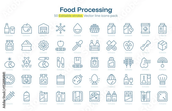 Obraz Food Processing line icon pack. Food Processing Stroke icon set. Editable Stroke icon