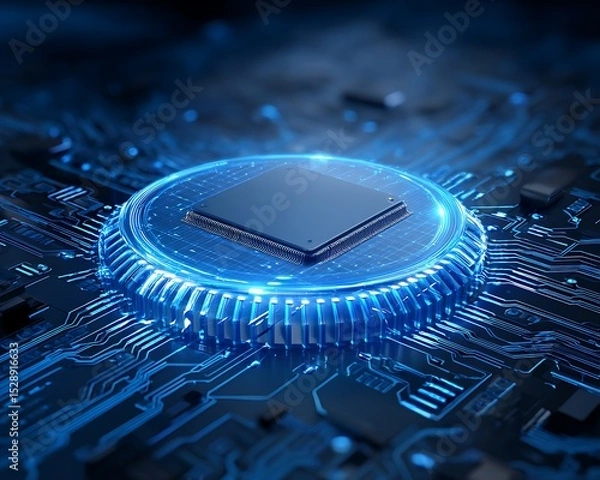 Obraz icy blue electric wireless charger with frozen circuit lines abstract cold glow theme stylized electronics mockup
