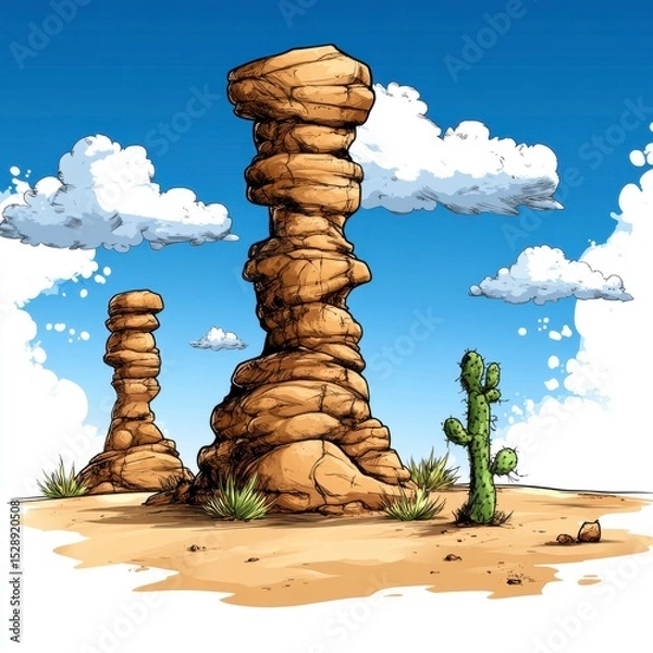 Obraz Majestic Desert Rock Formations Illustrated Landscape of Southwestern Canyons