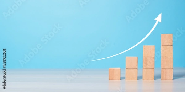Obraz Profit Chart Made Of Wooden Blocks / Business Success Concept