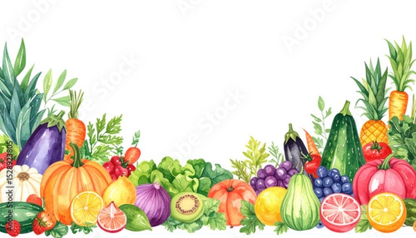 Obraz A vibrant assortment of fresh fruits and vegetables arranged beautifully.