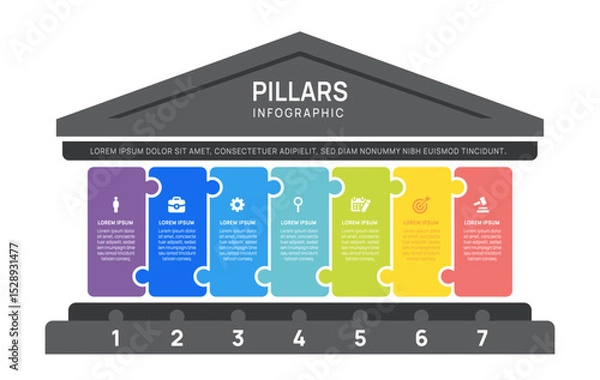 Fototapeta five pillars framework Infographic diagram chart template for business presentation vector illustration.