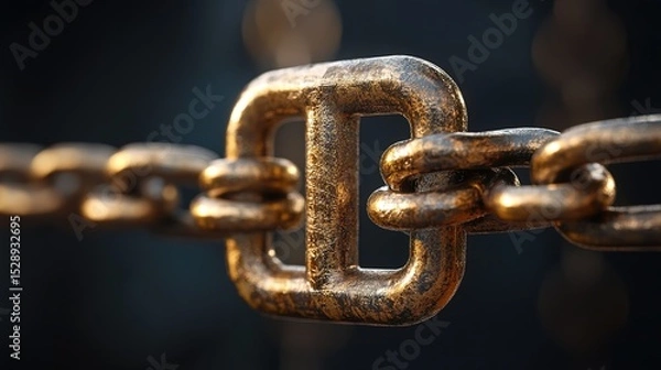 Fototapeta Detailed Golden Metallic Chain Links Connection Close Up