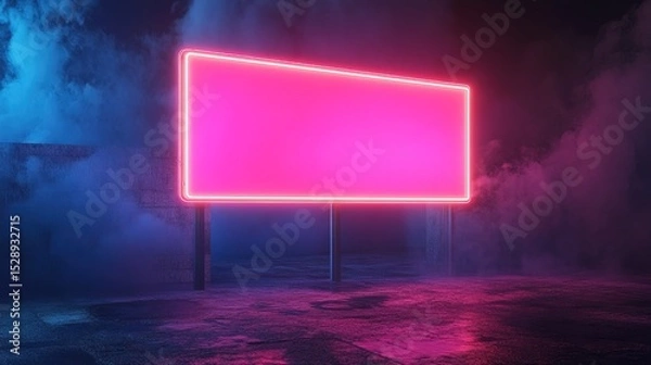 Fototapeta Vibrant Neon Sign with Blank Display Area in a Dark Concrete Space