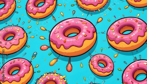Fototapeta Colorful, cute, and delicious donut seamless pattern vector illustrationColorful, cute, and delicious donut seamless pattern vector illustration