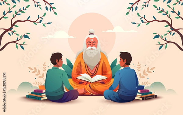Obraz Guru Purnima Lecture with Teacher and Students Illustration