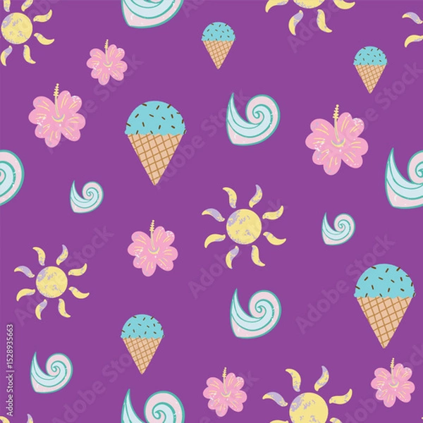 Obraz Summer colorful seamless vector pattern on purple background