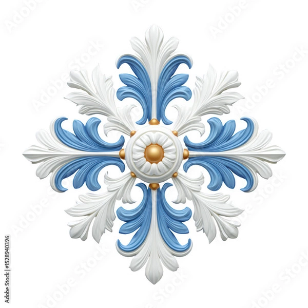 Obraz Intricate Decorative Blue and White Floral Design with Central Gold Element Ideal for Modern Art Applications