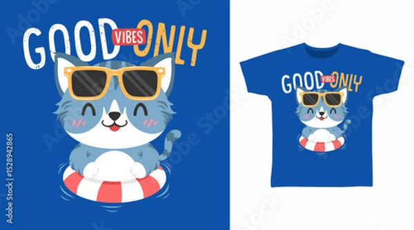 Obraz Cool kitten with glasses hand drawn illustration vector, ready for print on t-shirt and other uses