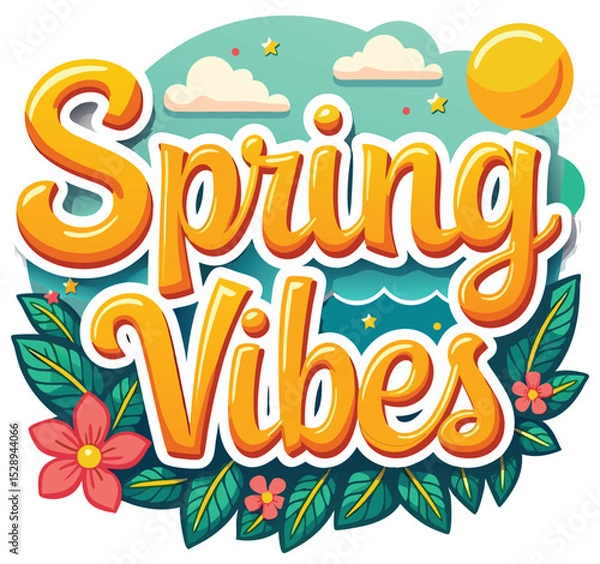 Fototapeta "Spring Vibes" Colorful Floral Lettering with Retro Feel