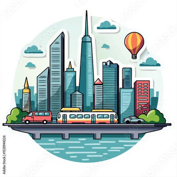 Fototapeta Smart City with Modern Transport and Advanced Technology