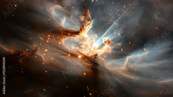Obraz Space Nebula with Bright Stars and Cosmic Light Trails