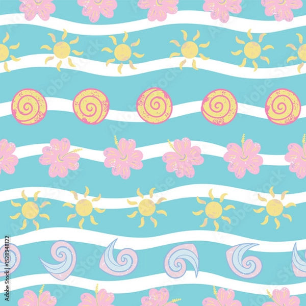 Obraz Summer motifs seamless pattern on striped background