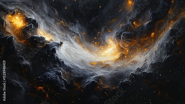 Obraz Golden Nebula Clouds in Deep Space