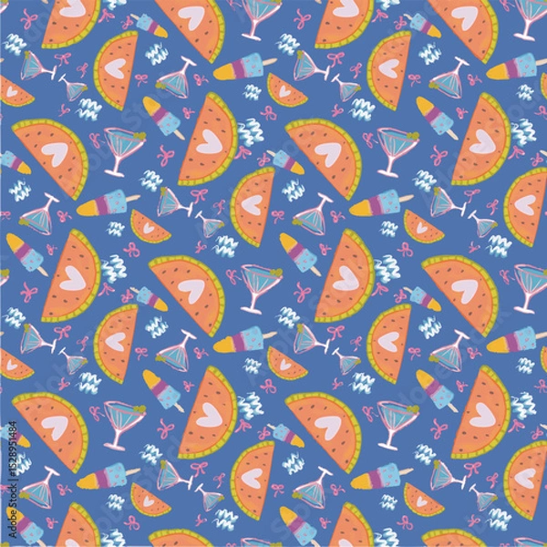 Obraz Summer seamless pattern coquette watermelon popsicle with high quality resolution for wallpaper, background, prints, textile