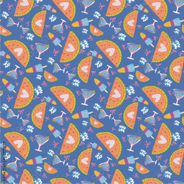Fototapeta Summer seamless pattern coquette watermelon popsicle with high quality resolution for wallpaper, background, prints, textile