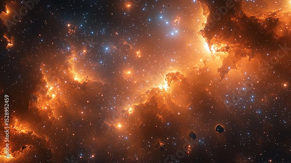 Obraz Golden Nebula Illuminating the Vast Cosmic Space
