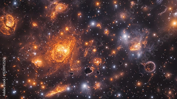 Obraz Bright Stellar Nebulas and Asteroid Clusters in Deep Space