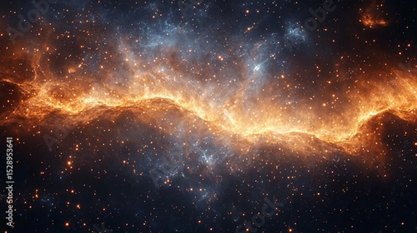 Obraz Cosmic Ribbon of Orange and Blue Stars in Deep Space