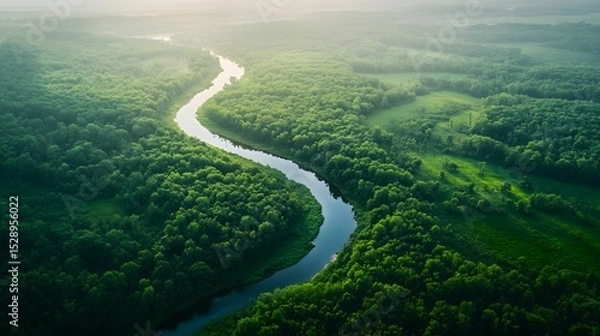 Fototapeta Aerial view of the Amazonas jungle landscape with river bend