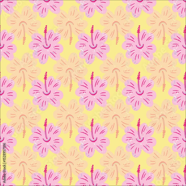 Obraz Abstract hibiscus flower repeat pattern on yellow background