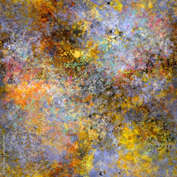 Fototapeta Abstract digital painting Bright multicolored transparent brush strokes, splashes, spots Blurry painted seamless pattern in blue yellow black tones Grunge effect Grainy multicolor background