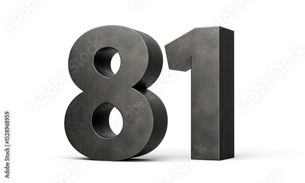 Fototapeta Number Eighty one 81 Digit Made Of Gray Cast Iron Isolated On White Background 3d Illustration