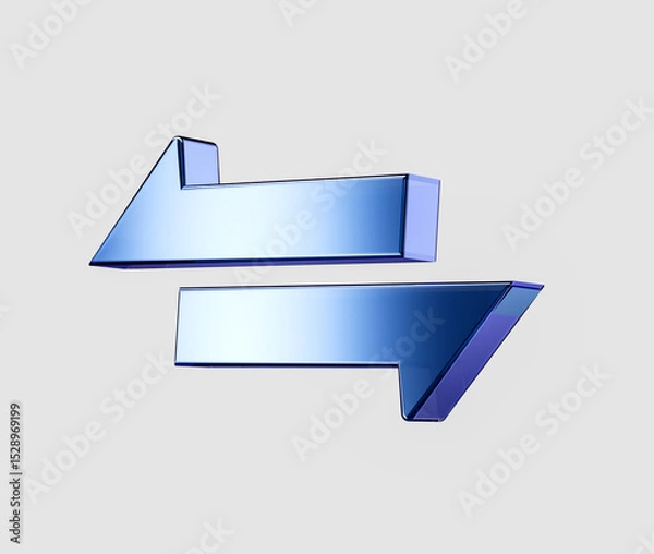 Fototapeta 3D Sleek Metallic blue bidirectional arrow icon symbolizing exchange and transfer. 3d illustration