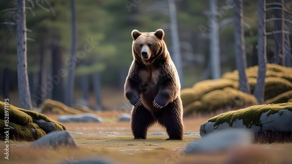Obraz Standing Grizzly Bear in Forest