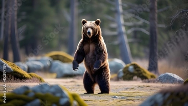 Obraz Standing Grizzly Bear in Forest