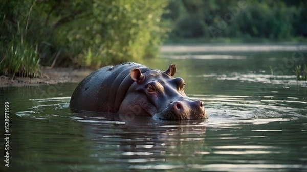Obraz Hippopotamus in Shallow River