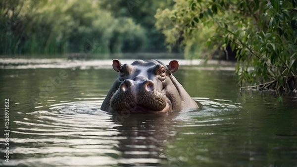 Obraz Hippopotamus in Shallow River