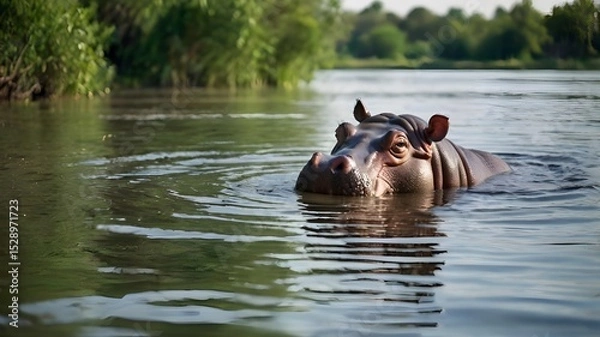 Obraz Hippopotamus in Shallow River