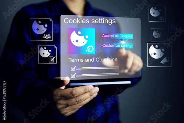 Fototapeta cookies policy concept with user reading and setting term and policy before accept cookies web browser