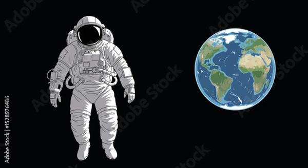 Obraz Astronaut in Spacesuit Floating in Deep Space with Earth