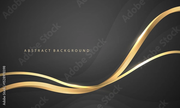 Obraz Abstract gold ribbon curve overlap on black luxury background vector