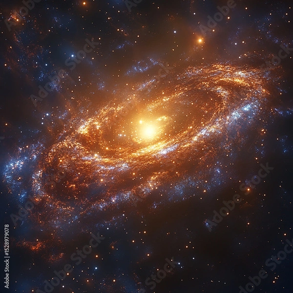 Obraz Bright Spiral Galaxy with Golden Core in Deep Space