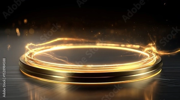 Obraz solar gold wireless charger pad with fiery plasma arcs dynamic light circuits power technology concept with bright glowing contrast