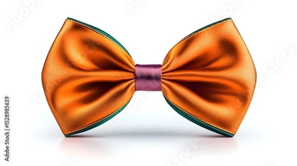 Fototapeta Elegant Orange Satin Bow Tie with Green Edges and Pink Center on a White Background