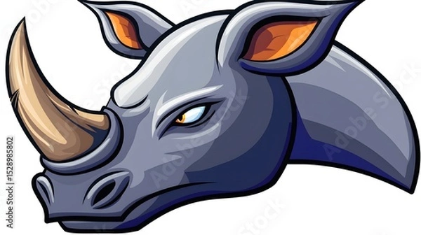 Fototapeta Illustration of a Rhino Head with Sharp Horns and Intense Expression in a Colorful Graphic Style