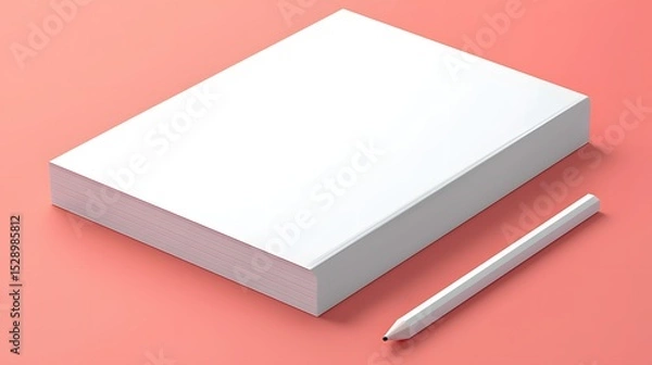 Fototapeta Minimalist White Notepad and Pencil on Soft Coral Background for Creative Office Workspace