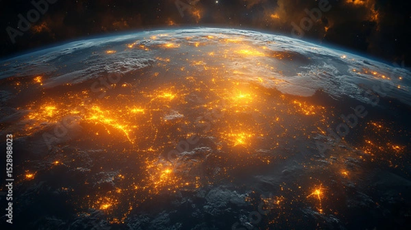 Obraz Glowing Cities on Earth Captured at Sunrise from Space
