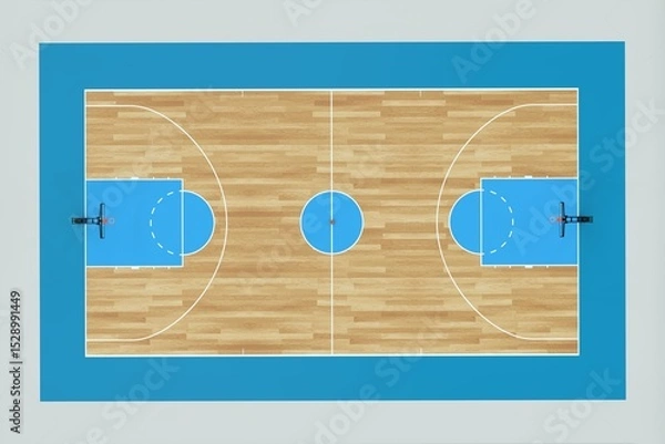 Fototapeta basketball court viewed from above - 3D rendering