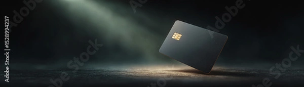Obraz Sophisticated black and gold credit card floating elegantly under dramatic spotlight, luxury financial concept image