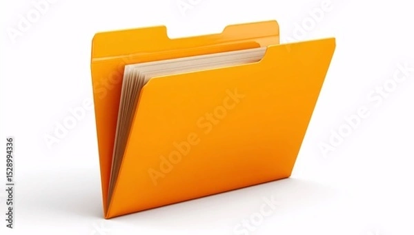 Fototapeta 3D orange folder icon, paper document symbol, isolated on a white clean background.