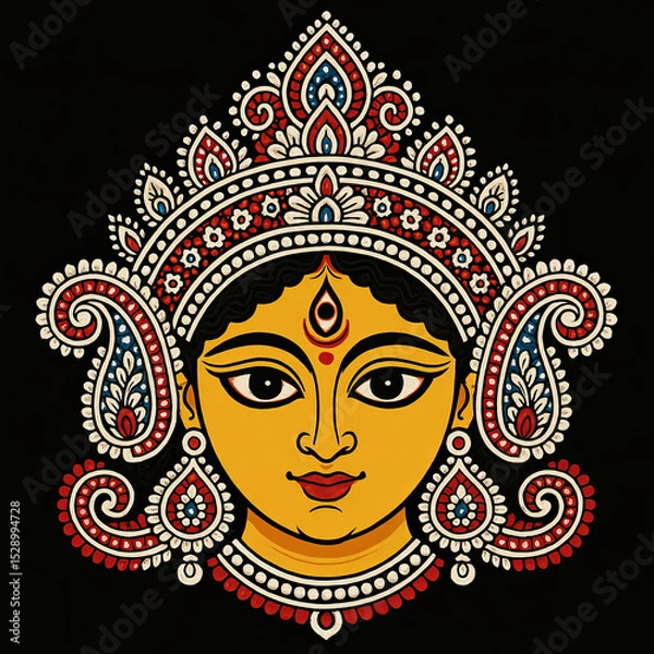 Fototapeta Artistic illustration of goddess durga with traditional indian religious decorative elements