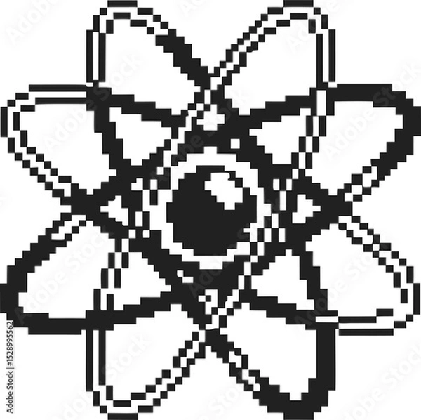 Fototapeta atomic structure icon pixel art of an atom, illustration of science, physics, and chemistry symbol