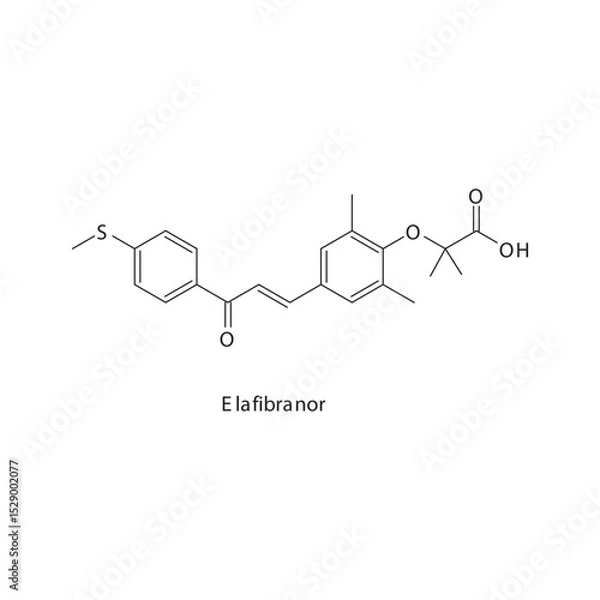 Fototapeta Elafibranor chemical structure skeletal formula. PPAR alpha/delta agonist drug used to treat Nonalcoholic steatohepatitis (NASH), dyslipidemia. Simple schematic illustration.